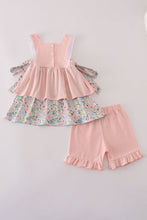 Pink floral character applique ruffle shorts set - ARIA KIDS