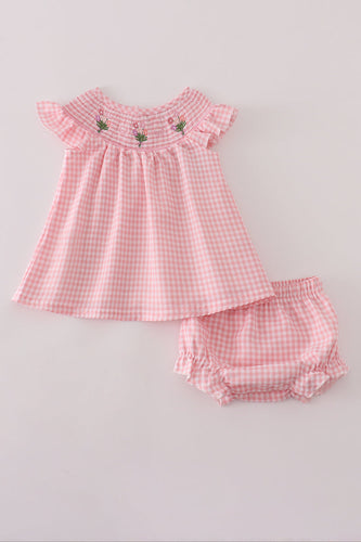 Pink floral smocked bloomer set - ARIA KIDS