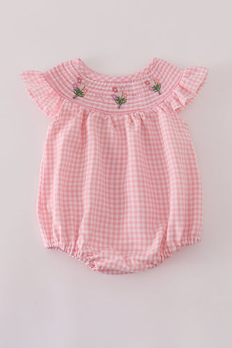Pink floral smocked bubble - ARIA KIDS