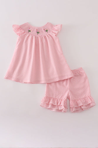 Pink floral smocked shorts set - ARIA KIDS