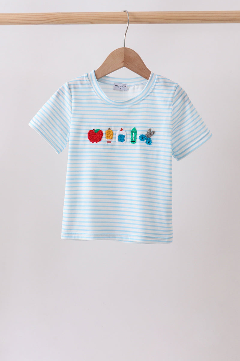 Blue School Apple French Knot Top