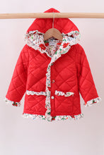Red floral print ruffle quilted jacket