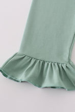 Green floral pumpkin embroidery smocked ruffle pants set - ARIA KIDS