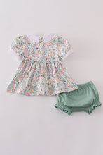 Green floral pumpkin embroidery smocked bloomer set - ARIA KIDS