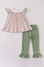 Pink pumpkin smocked floral ruffle pants set - ARIA KIDS