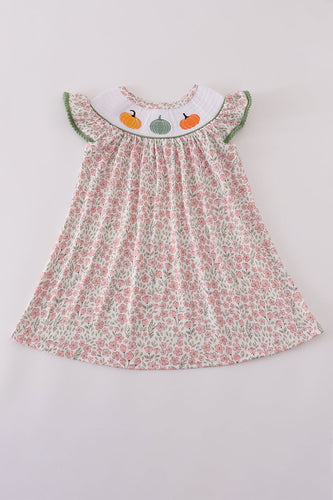 Pink pumpkin smocked floral ruffle pants set - ARIA KIDS