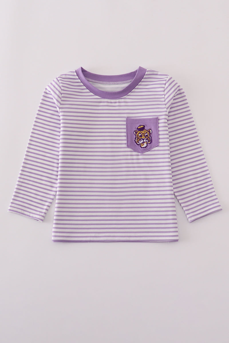Purple LSU embroidery stripe top - ARIA KIDS