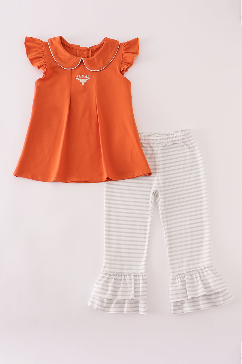 Rust Texas embroidery ruffle pants set - ARIA KIDS