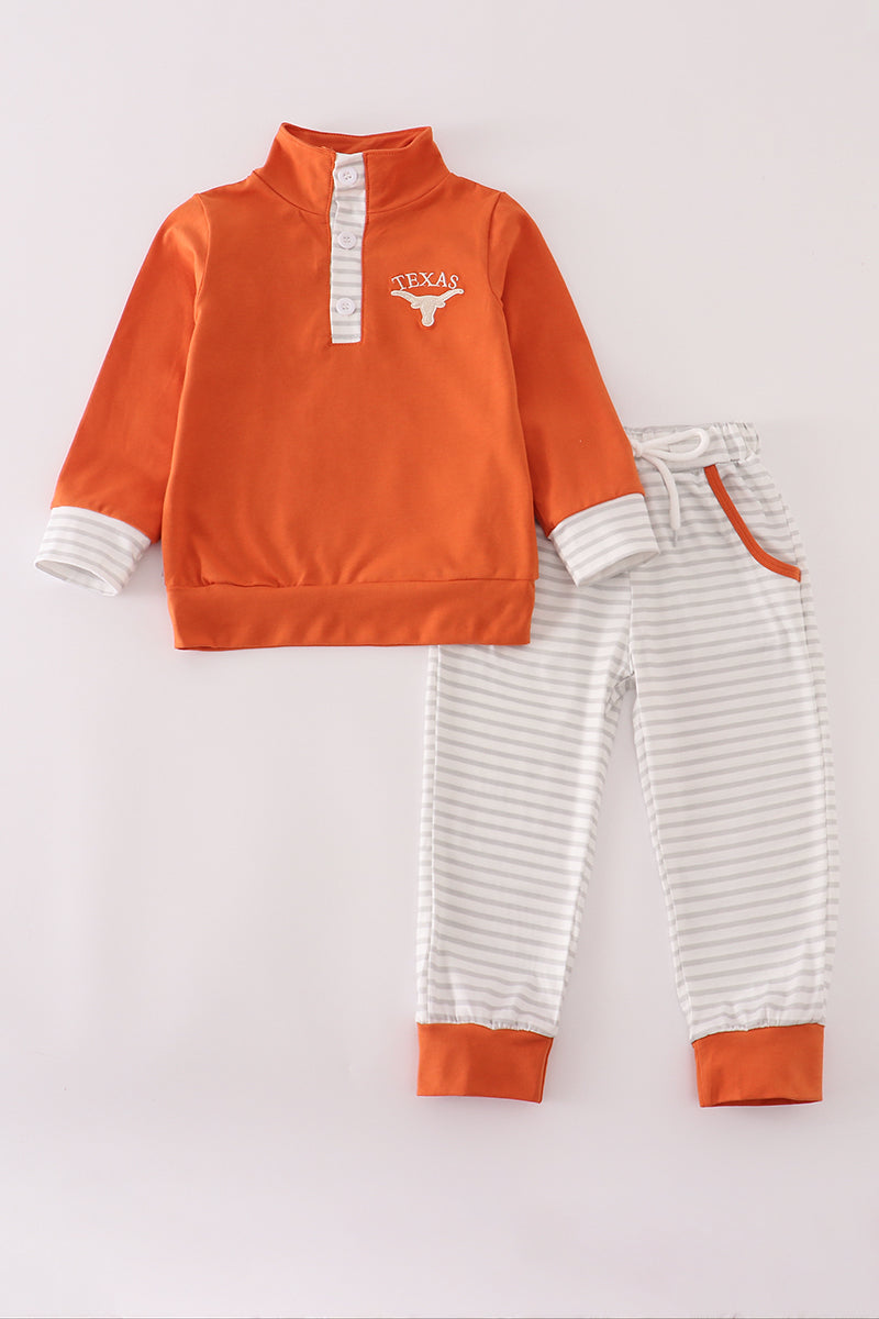 Rust Texas embroidery pants set - ARIA KIDS