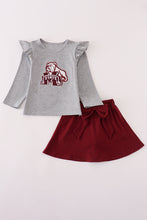 Maroon Mississippi embroidery bow skorts set - ARIA KIDS