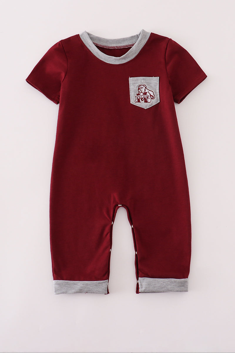 Maroon Mississippi embroidery romper - ARIA KIDS