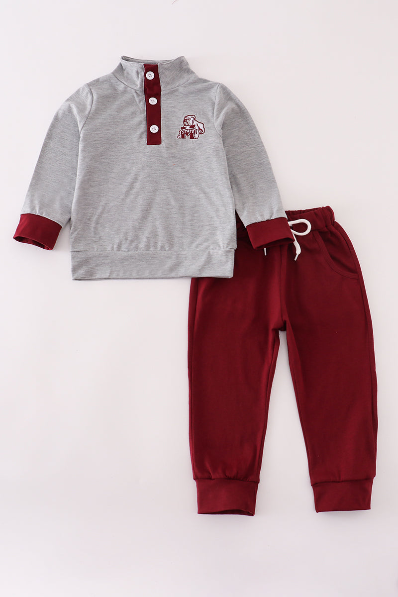 Maroon Mississippi embroidery pants set - ARIA KIDS