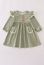 Green corduroy floral lace ruffle dress - ARIA KIDS