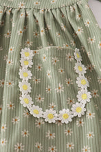 Green corduroy floral lace ruffle dress - ARIA KIDS