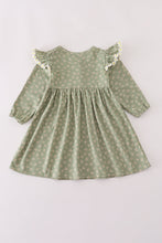 Green corduroy floral lace ruffle dress - ARIA KIDS