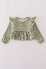 Green corduroy floral lace ruffle dress - ARIA KIDS