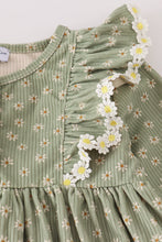 Green corduroy floral lace ruffle pants set - ARIA KIDS