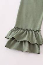 Green corduroy floral lace ruffle pants set - ARIA KIDS