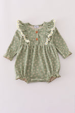 Green corduroy floral lace ruffle bubble - ARIA KIDS