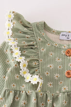 Green corduroy floral lace ruffle bubble - ARIA KIDS