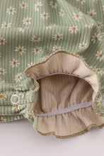 Green corduroy floral lace ruffle bubble - ARIA KIDS