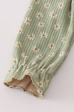 Green corduroy floral lace ruffle bubble - ARIA KIDS