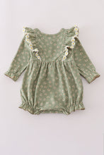 Green corduroy floral lace ruffle bubble - ARIA KIDS