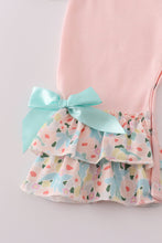 Pink floral print bow applique ruffle romper - ARIA KIDS