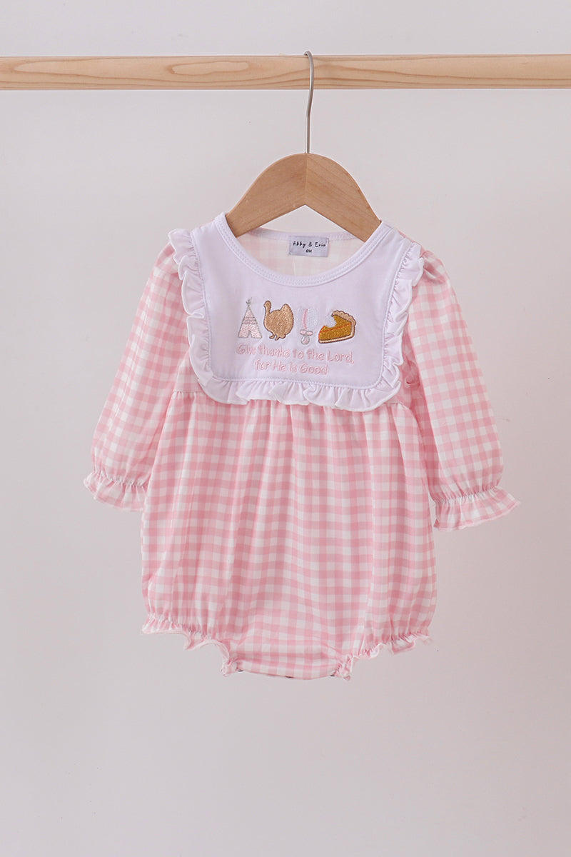 Pink plaid print turkey embroidery girl bubble - ARIA KIDS