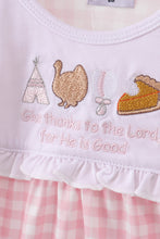 Pink plaid print turkey embroidery girl bubble - ARIA KIDS