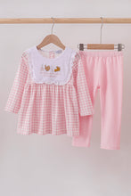 Pink plaid print turkey embroidery girl set - ARIA KIDS