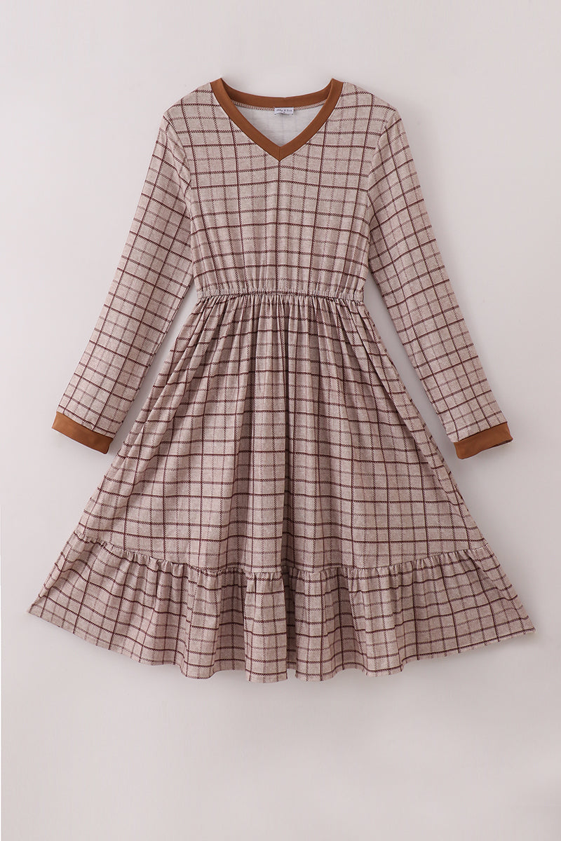 Brown plaid mom dress - ARIA KIDS