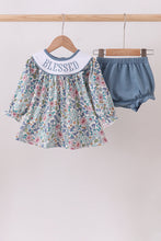 Blue floral blessed embroidery bloomer set - ARIA KIDS