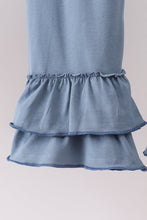 Blue floral blessed embroidery ruffle pants set - ARIA KIDS