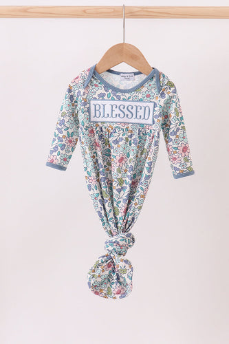 Blue floral blessed embroidery gown - ARIA KIDS