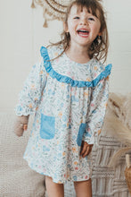 Blue floral print pocket girl dress