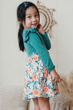 Green floral print ruffle dress - ARIA KIDS
