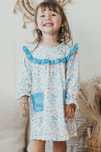 Blue floral print pocket girl dress