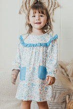 Blue floral print pocket girl dress
