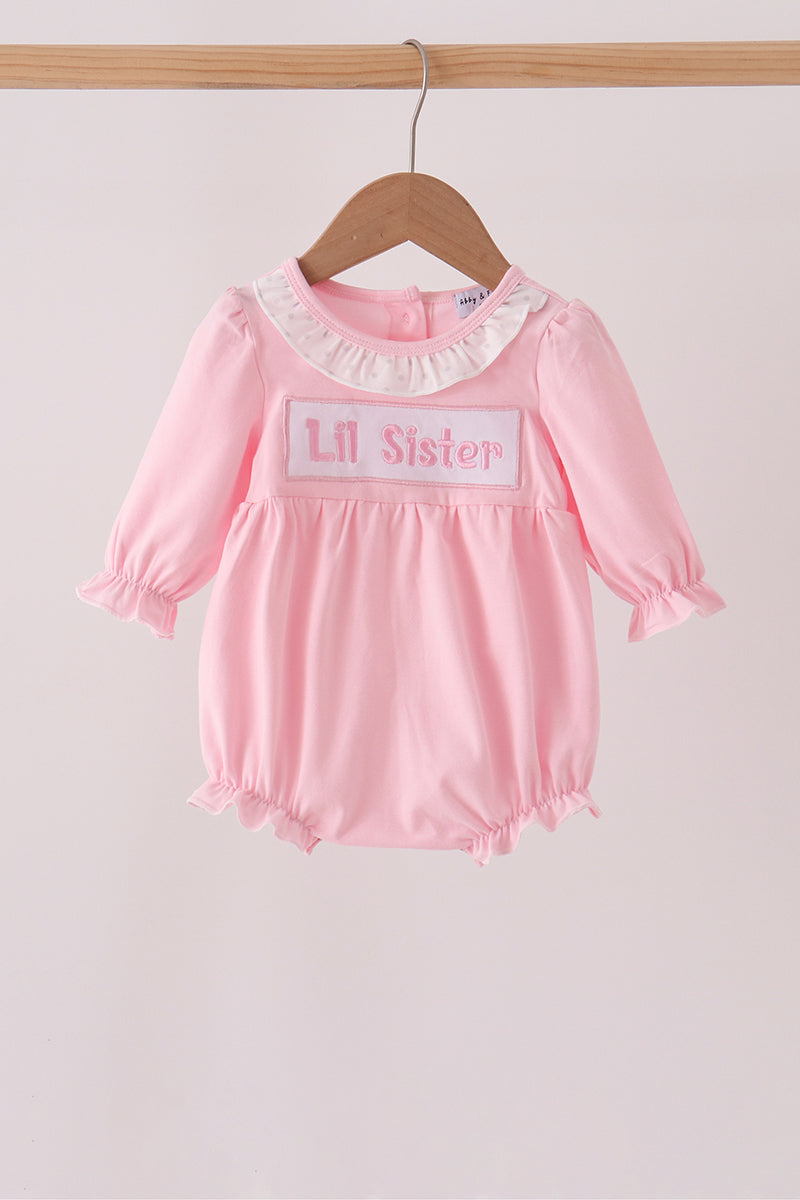 Pink Lil sister embroidery ruffle bubble - ARIA KIDS