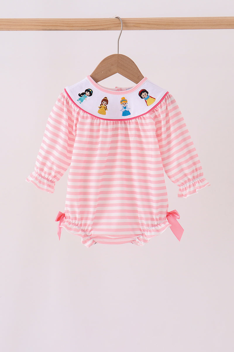 Pink Stripe Princess Embroidery Bubble - ARIA KIDS