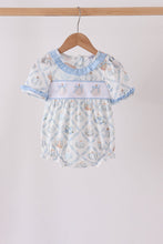 Blue pumpkin embroidery ruffle bubble - ARIA KIDS