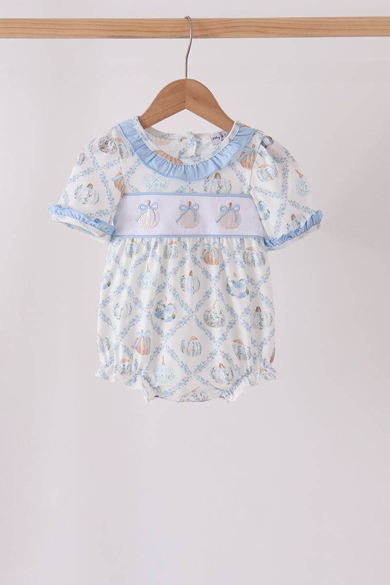 Blue pumpkin embroidery ruffle bubble - ARIA KIDS