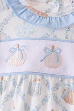 Blue pumpkin embroidery ruffle bubble - ARIA KIDS