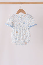 Blue pumpkin embroidery ruffle bubble - ARIA KIDS
