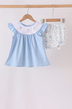 Blue pumpkin embroidery ruffle bloomer set - ARIA KIDS