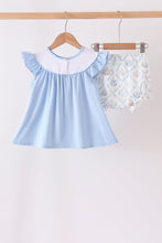 Blue pumpkin embroidery ruffle bloomer set - ARIA KIDS