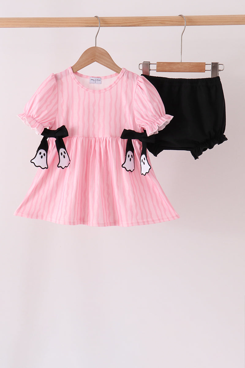 Pink ghost applique stripe bloomer set - ARIA KIDS