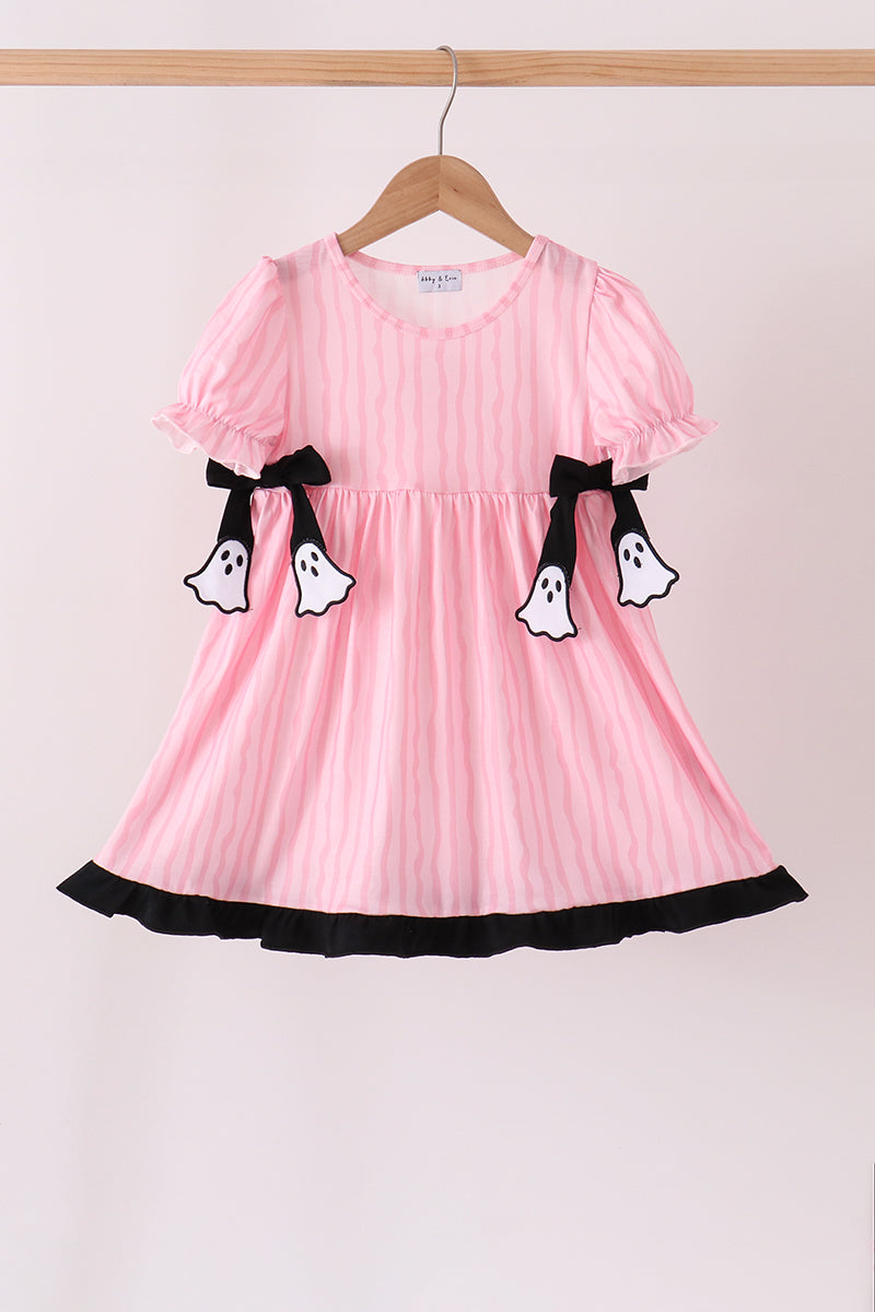 Pink ghost applique stripe dress - ARIA KIDS
