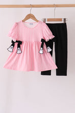 Pink ghost applique stripe pants set - ARIA KIDS